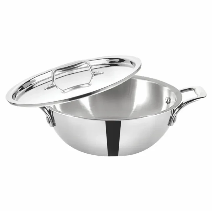 28 cm Monarch Triply Kadahi | Stainless Steel Triply Kadai | Induction & Gas Compatible | Heavy Duty Cooking Pot
