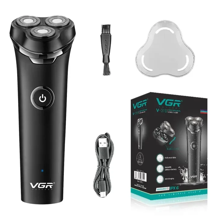 VGR V-319 Premium Electric Shaver Cordless Rechargeable IPX6 Fully Waterproof 3 Head Beard Shaver Wet & Dry Rotary Shavers For Men